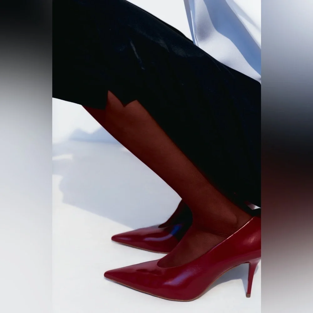 NWOT. Zara Red Leather High Heel Shoes. Size 6.